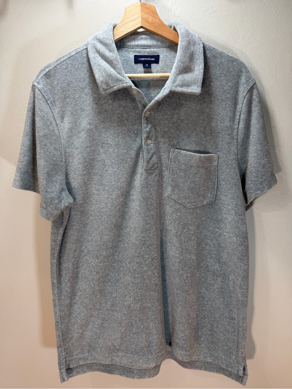 J. Crew Men’s Heather Gray Terrycloth Polo Shirt with Pocket